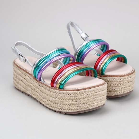 Multicolor Straps Chunky Espadrille Platform Wedge - Picture 2 of 4